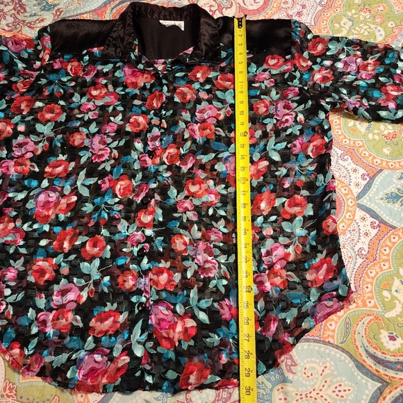 Vintage Teddi Sheer Floral Button Down Shirt | Size 2X - Picture 7 of 8